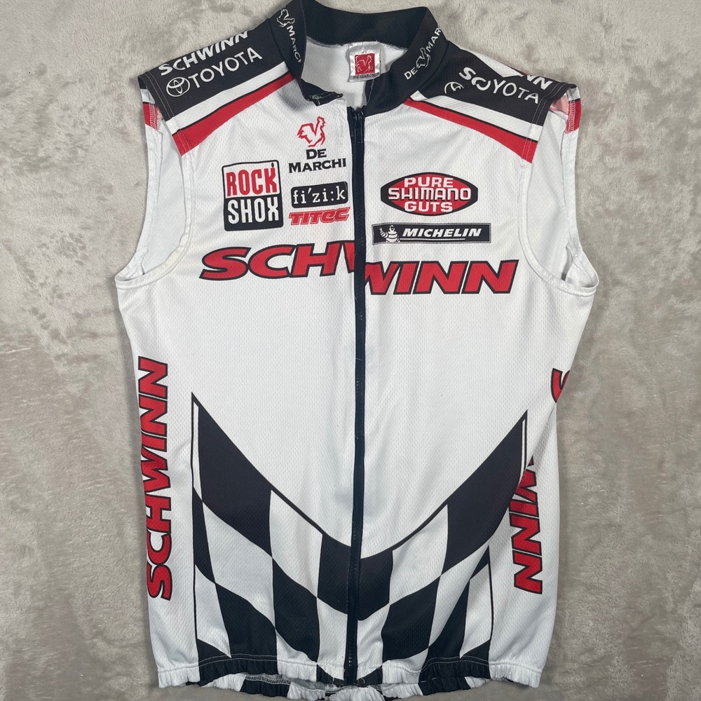 De Marchi Sleeveless Cycling Jersey Schwinn Team Racing Mens M White/Black